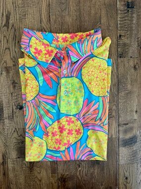 Chubbies Performance Golf Polo Neon Pineapples Men's Size L